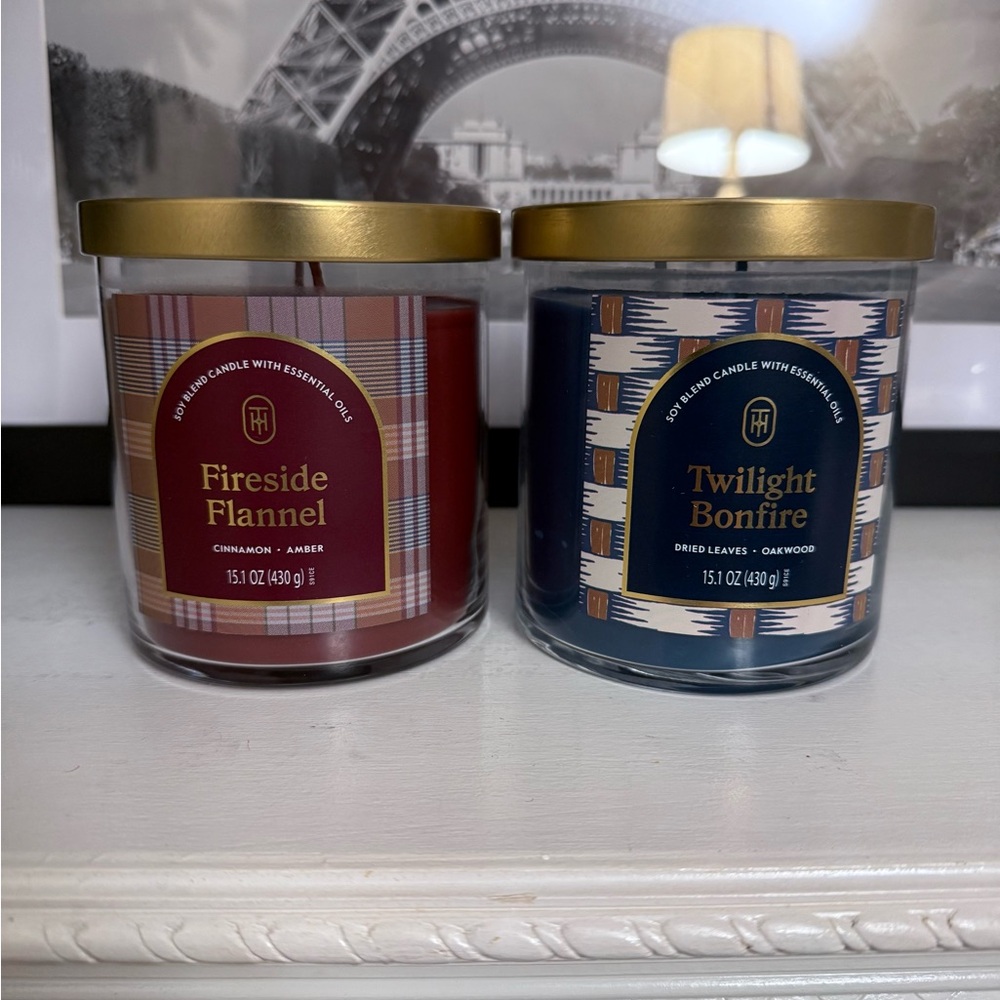 Threshold Fireside Flannel Red and Twilight Bonfire Blue Candle